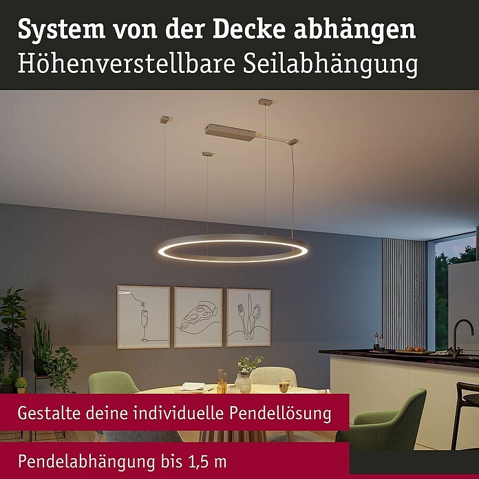 Paulmann Linion Abhängung Seil (L x B x H: 150 x 150 x 4 cm, Chrom matt) | BAUHAUS