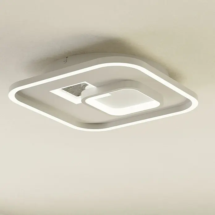 Eglo LED-Deckenleuchte Tiriolo - 16,2 W, L x B x H: 38 x 38 x 6 cm, Neutralweiß - Moderne weiße LED-Deckenleuchte mit verschachtelten, abgerundeten Rechteckrahmen und beleuchtetem Mittelquadrat.