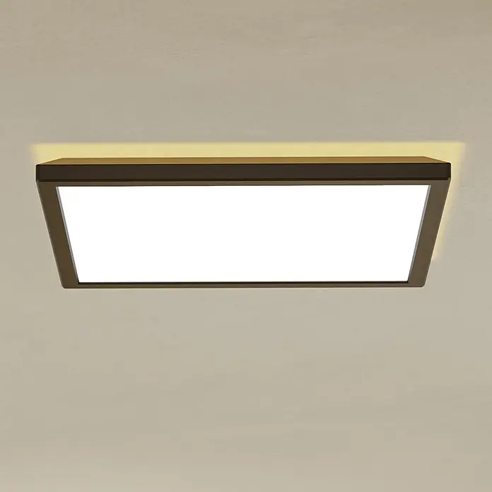 Eglo LED-Deckenleuchte Rovito-R - 17,6 W, L x B x H: 39 x 39 x 3 cm, Schwarz, Warmweiß - Quadratische Deckenleuchte mit einem bronzefarbenen Rahmen und warmweißem Licht, die eine moderne und elegante Beleuchtungslösung bietet.