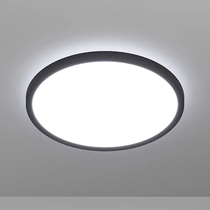 Eglo LED-Deckenleuchte Rovito - 13,9 W, Ø x H: 30 x 3 cm, Schwarz, Warmweiß - Moderne runde Deckenleuchte mit schwarzem Rahmen und hellem, diffusem Licht für eine angenehme Ausleuchtung.