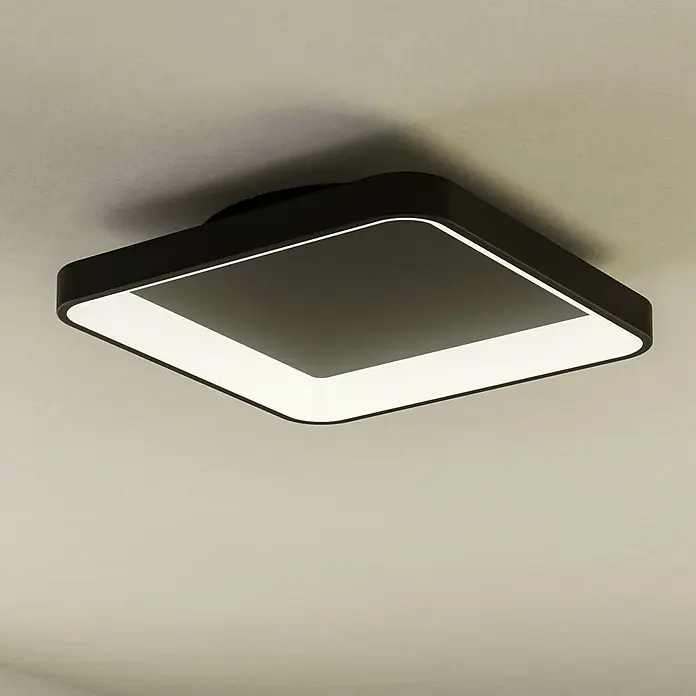 Eglo LED-Deckenleuchte Loretello - 12 W, L x B x H: 35 x 35 x 7,5 cm, Schwarz, Warmweiß - Moderne quadratische Deckenleuchte in Schwarz und Weiß. Ideal für stilvolle Innenräume mit indirektem Licht.