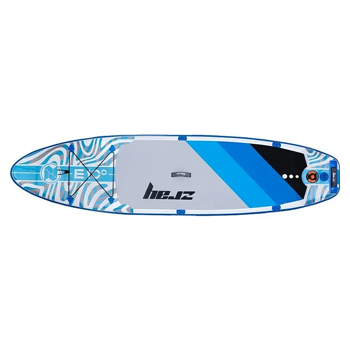 SUP-Board-Set ZRay E10 - L x B x H: 297 x 76 x 13 cm, Nutzlast: 110 kg, Aufblasbar - Nahaufnahme eines hellblauen Zray SUP-Boards mit einem coolen grafischen Design und einem schwarzen Schriftzug, ideal für Wassersportler.