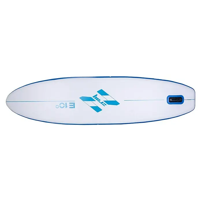 SUP-Board-Set ZRay E10 - L x B x H: 297 x 76 x 13 cm, Nutzlast: 110 kg, Aufblasbar - Nahaufnahme eines weißen Surfbretts mit blauen Akzenten, das ein sportliches Design und hohe Leistung verspricht.