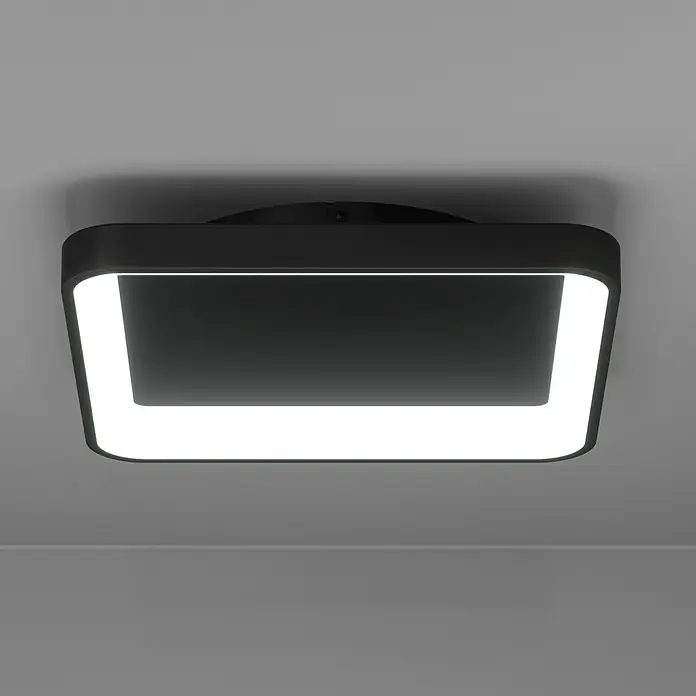 Eglo LED-Deckenleuchte Loretello - 12 W, L x B x H: 35 x 35 x 7,5 cm, Schwarz, Warmweiß - Schwarze quadratische Deckenleuchte mit integrierter LED-Beleuchtung, die ein modernes und helles Ambiente schafft.