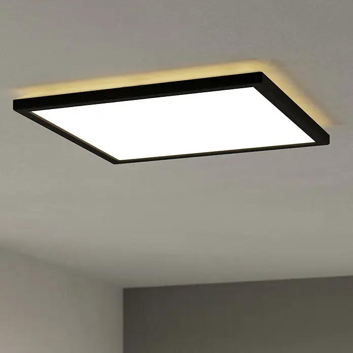 Eglo LED-Deckenleuchte Rovito-R - 17,6 W, L x B x H: 39 x 39 x 3 cm, Schwarz, Warmweiß - Die quadratische Deckenleuchte mit schwarzem Rahmen spendet helles Licht. Perfekt für moderne Wohnräume und Büros.