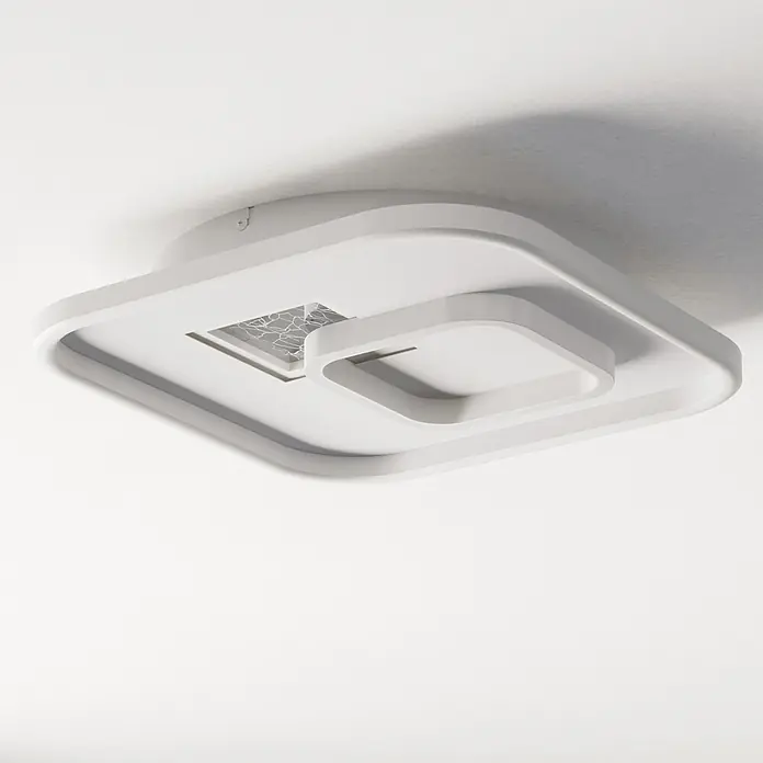 Eglo LED-Deckenleuchte Tiriolo - 16,2 W, L x B x H: 38 x 38 x 6 cm, Neutralweiß - Moderne weiße quadratische LED-Deckenleuchte mit Schichtdesign und gemustertem Mittelelement.