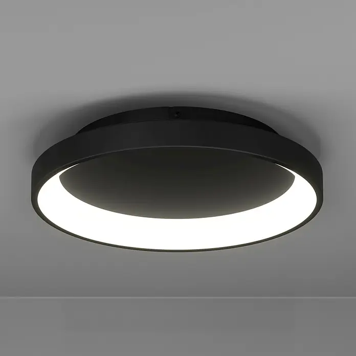 Eglo LED-Deckenleuchte Loretello - 12 W, Schwarz, Warmweiß, Durchmesser: 35 cm - Eine moderne, schwarze LED-Deckenleuchte mit einem eleganten, runden Design, die ein helles, gleichmäßiges Licht abgibt.