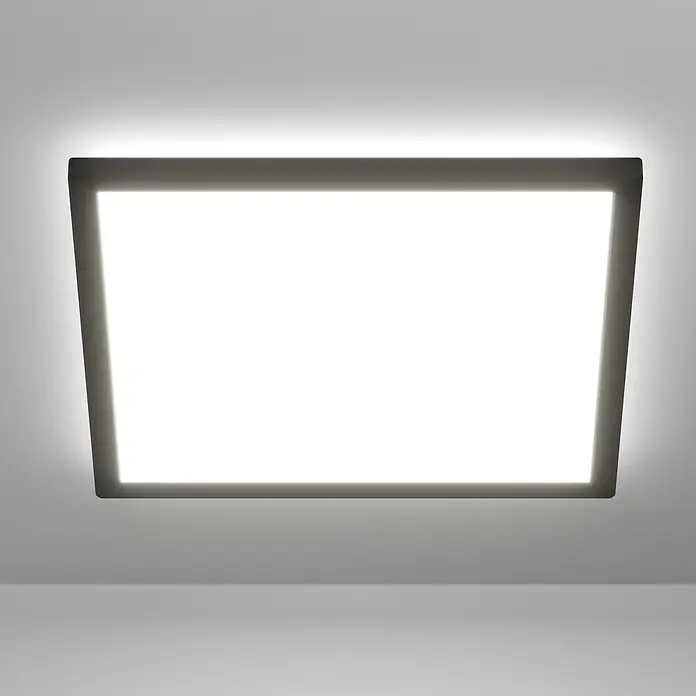 Eglo LED-Deckenleuchte Rovito-R - 17,6 W, L x B x H: 39 x 39 x 3 cm, Schwarz, Warmweiß - Die moderne Deckenleuchte sorgt mit ihrem schlichten Design für eine helle und gleichmäßige Ausleuchtung im Raum. Ideal für Büro oder Wohnbereich.