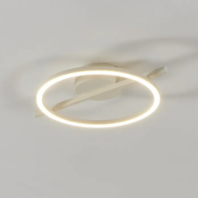 Eglo LED-Deckenleuchte Amandolo - 17 W, L x B x H: 40 x 30 x 6,5 cm, Weiß, Neutralweiß - Moderne cremefarbene LED-Deckenleuchte mit leuchtendem Kreisring und linearen Stützen.