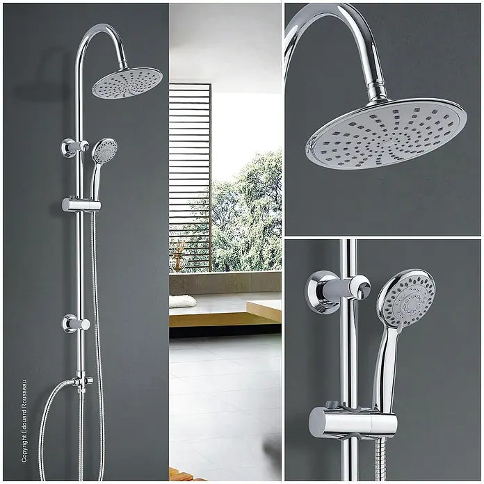 Rousseau Sistema de ducha Dunedin - Con selector, Número de tipos de chorro: 4 ud., Cromo - Sistema de ducha cromado con rociador y teleducha. Ideal para un baño moderno con función de ducha cómoda.