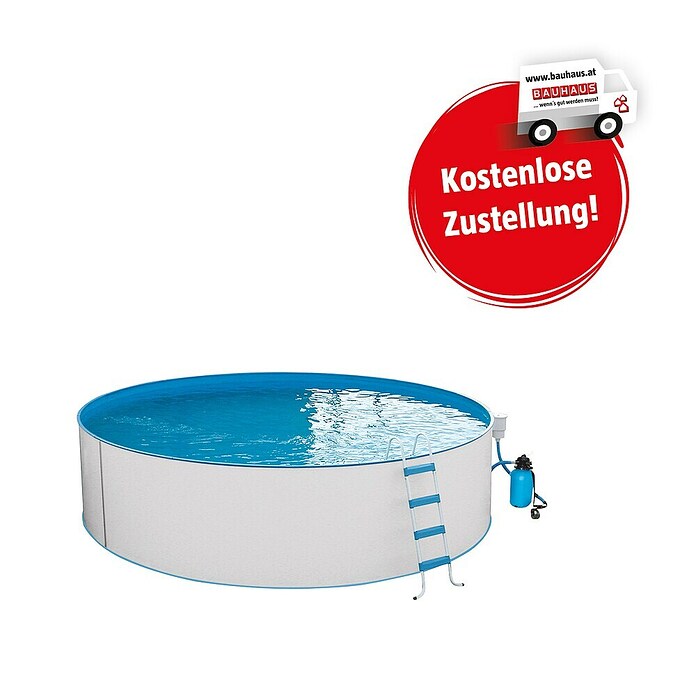 Malibu Rundbecken-Set Premium (Ø x H: 450 x 120 cm, 18 m³, Farbe Innenfolie: Blau)