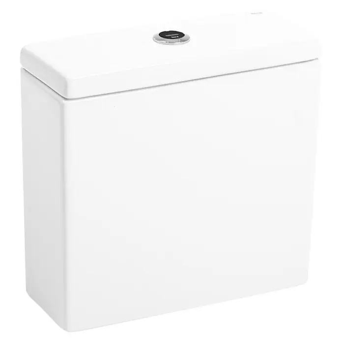 Roca Pack de WC Teras Rimless Touchless - Sin borde de descarga, Salida dual, Blanco - Imagen de una cisterna de inodoro de doble descarga, montada en la superficie, que se adapta perfectamente a cualquier diseño de baño y promueve un uso eficiente del agua.