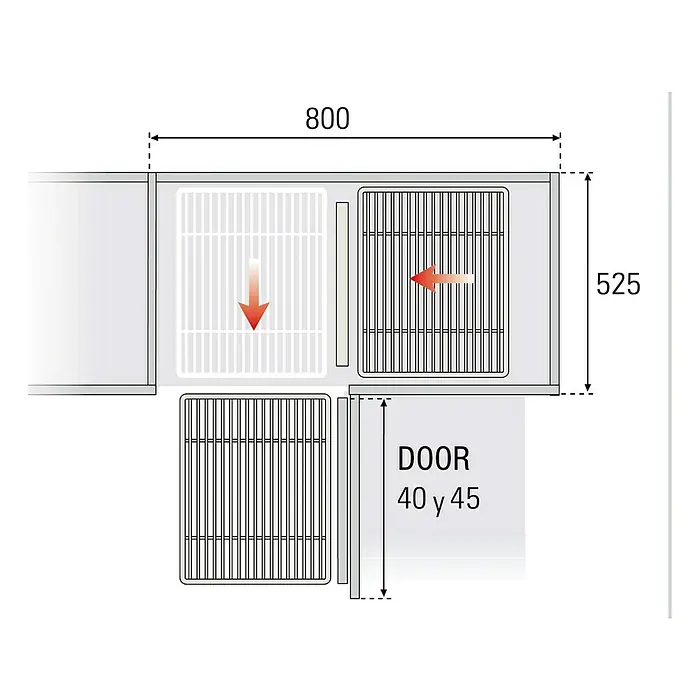 Estantería extraíble total - L x An x Al: 60 x 50 x 30 cm, Plateado - Disposición de un elemento de cocina con dimensiones, incluyendo armario, cajones y detalles de la puerta para diseño y planificación.