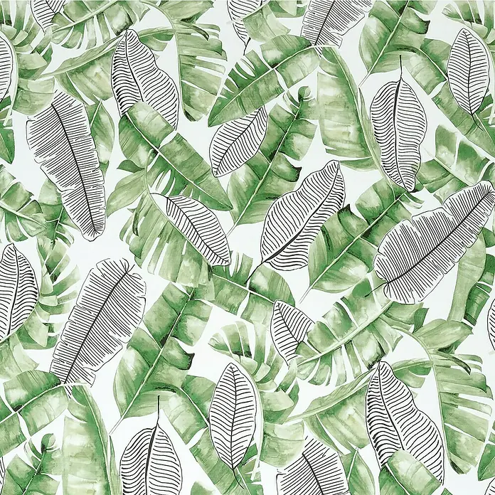 D-c-fix Rollo adhesivo vinílico Botánico Uva - 200 x 45 cm, Verde, Autoadhesivo - Un estampado con hojas verdes y blancas superpuestas, creando un diseño tropical y botánico. Ideal para decoraciones de verano.