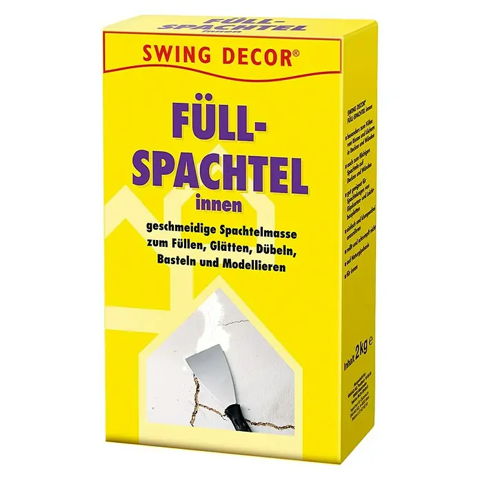 Swing Decor Füllspachtel Innen - 2 kg - Bild einer Packung Swing Decor Füll-Spachtel innen, einer gebrauchsfertigen Spachtelmasse zum Füllen, Glätten, Basteln und Modellieren.