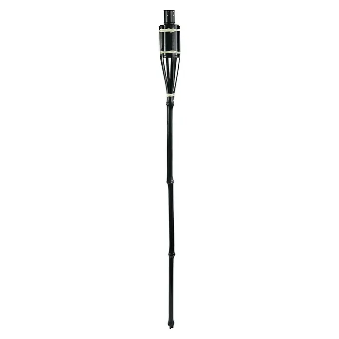 Bambusfackel - Höhe: 90 cm - Schwarze Gartenfackel mit bambusartigem Schaft und einem durch helle Bänder gesicherten, ausgestellten Oberteil.