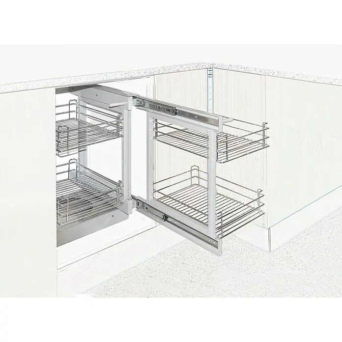 Estantería extraíble total - L x An x Al: 60 x 50 x 30 cm, Plateado - Cestas extraíbles para armarios de cocina de acero cromado con dos niveles para una óptima utilización del espacio.
