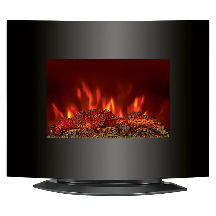 Voltomat HEATING Chimenea eléctrica Curved - 1.800 W, Negro - Primer plano de una chimenea eléctrica, con llamas de aspecto realista y troncos simulados.