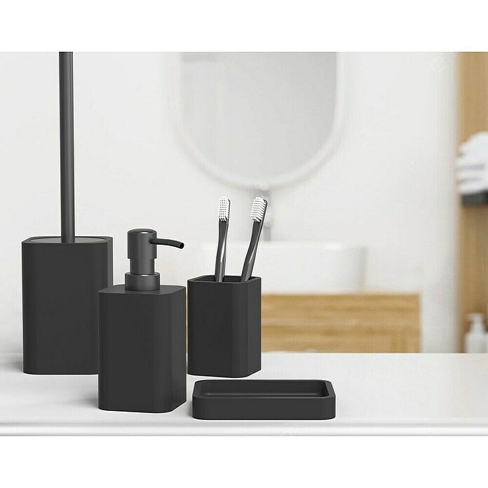 Aquasanit Onyx Portacepillos (Poliresina, Negro) | BAUHAUS