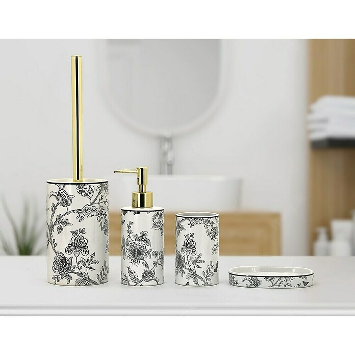 Aquasanit Floral Escobillero de suelo (Cerámica, Blanco/Negro) | BAUHAUS