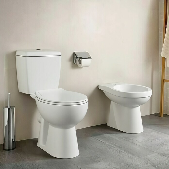 Pack de WC + bidé Bahia (Con borde de descarga, Salida WC: Horizontal, Blanco) | BAUHAUS