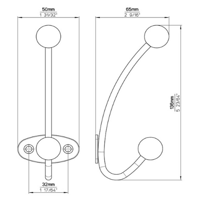 Siro Garderobna kuka  (D x Š x V: 136 x 50 x 65 mm) | BAUHAUS