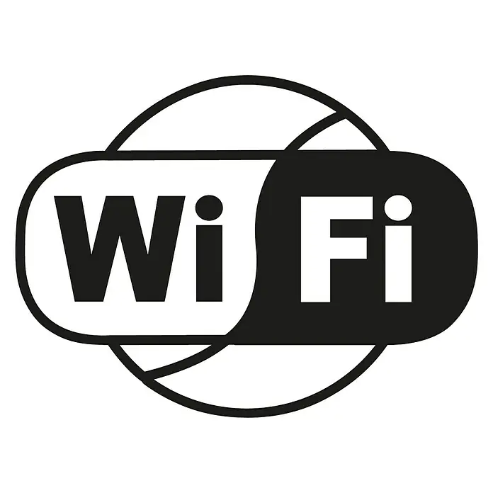 Pickup Aufkleber - L x B: 140 x 140 mm, Motiv: WiFi - Das schwarze und weiße WiFi-Symbol in einer klaren Darstellung, ideal für die Kennzeichnung von drahtlosen Internetverbindungen.