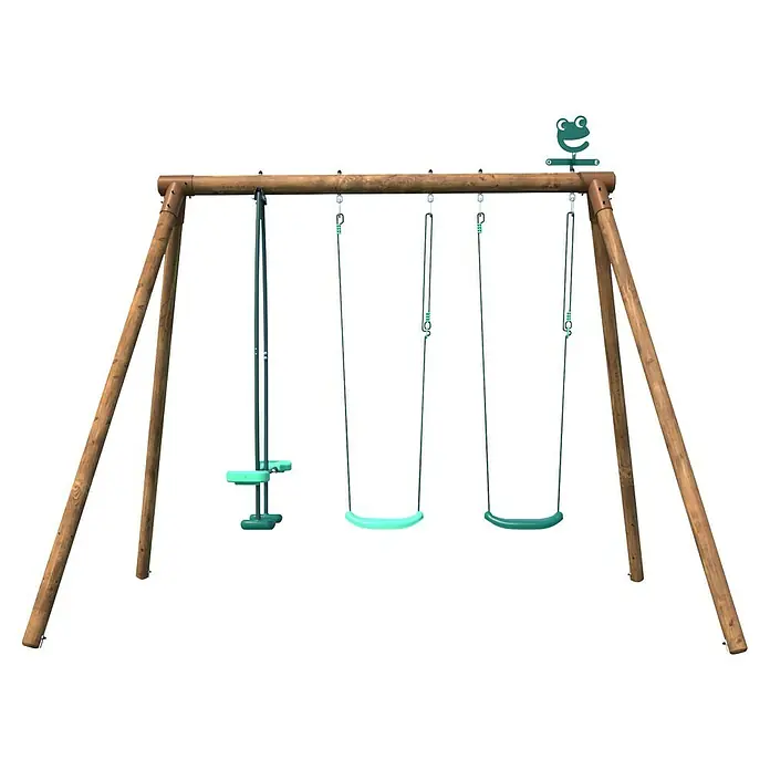 Soulet Doppelschaukel Polo - L x B x H: 30,7 x 18,9 x 22,2 cm, Holz - Holzschaukel mit verschiedenen Schaukeltypen und einer kleinen Leiter für zusätzlichen Spielspaß im Garten.