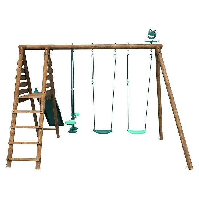 Soulet Schaukel Violette - B x L: 323 x 323 cm, Holz - Holzschaukel mit Rutsche und Klettergerüst für Kinder zum Spielen im Garten.
