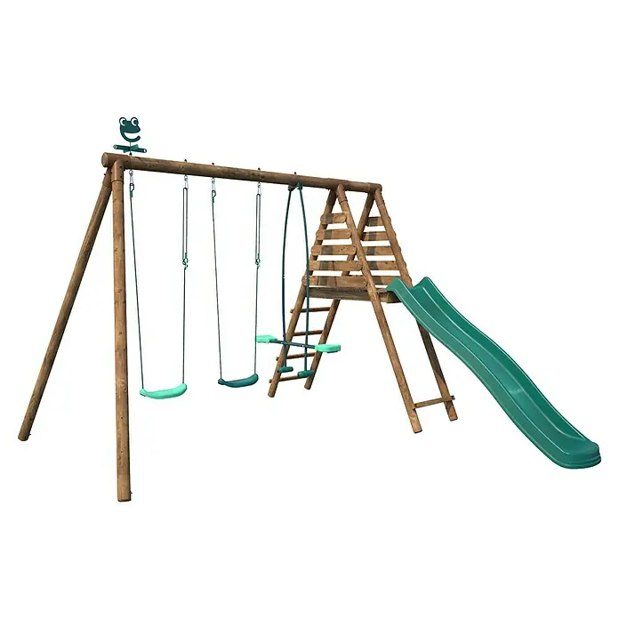 Soulet Schaukel Violette - B x L: 323 x 323 cm, Holz - Ein hölzerner Spielplatz mit Schaukeln, einer Rutsche und einer Kletterwand für stundenlangen Spielspaß im Freien.