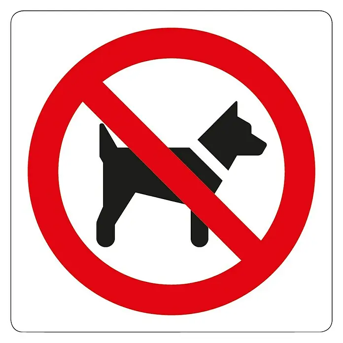 Pickup Aufkleber - Motiv: Hunde verboten, L x B: 7,5 x 7,5 cm - Das Bild zeigt ein rotes Verbotsschild mit einem schwarzen Hund darauf, was bedeutet, dass Hunde nicht erlaubt sind.