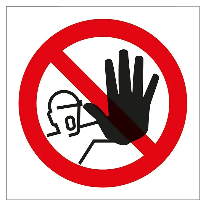 Pickup Aufkleber - Motiv: Zutritt verboten, L x B: 140 x 140 mm - Rotes Verbotszeichen mit einer Hand und einer stilisierten Person, die daran gehindert wird, etwas zu berühren, signalisiert Zutritt verboten.