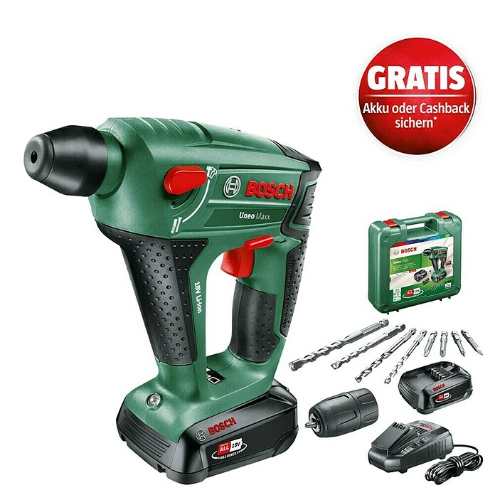 Bosch Akku-Bohrhammer Uneo Maxx (18 V, Li-Ionen, 2 Akkus, Einzelschlagstärke: 0,6 J)