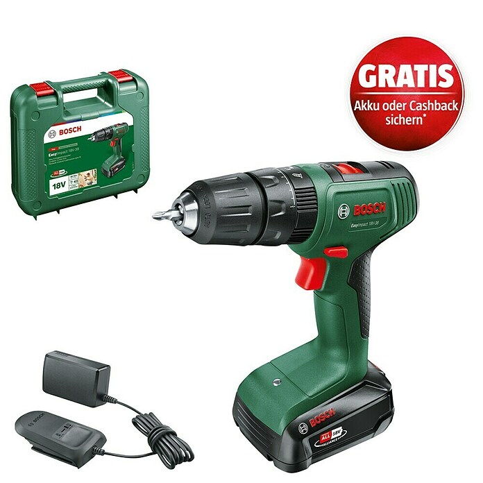 Bosch Power for All 18V Akku-Schlagbohrschrauber EasyImpact 18V-38 (18 V, 1 Akku, 2 Ah, 38 Nm) | BAUHAUS