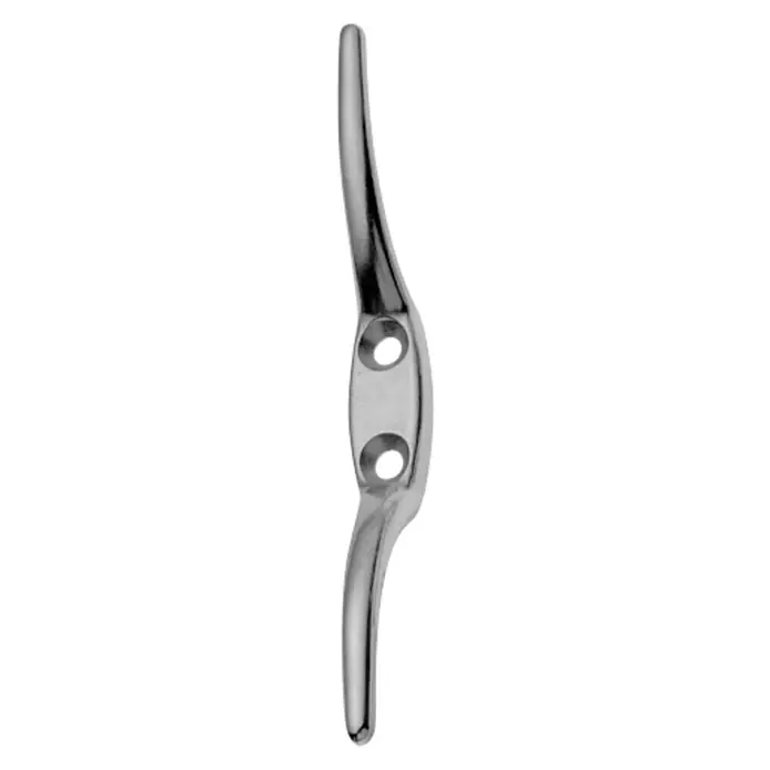 Stabilit SeilklampeØ x L: 4 x 62 mm, 2 Stk. - Nahaufnahme einer silbernen Bootsklampe mit zwei Löchern in der Mitte.