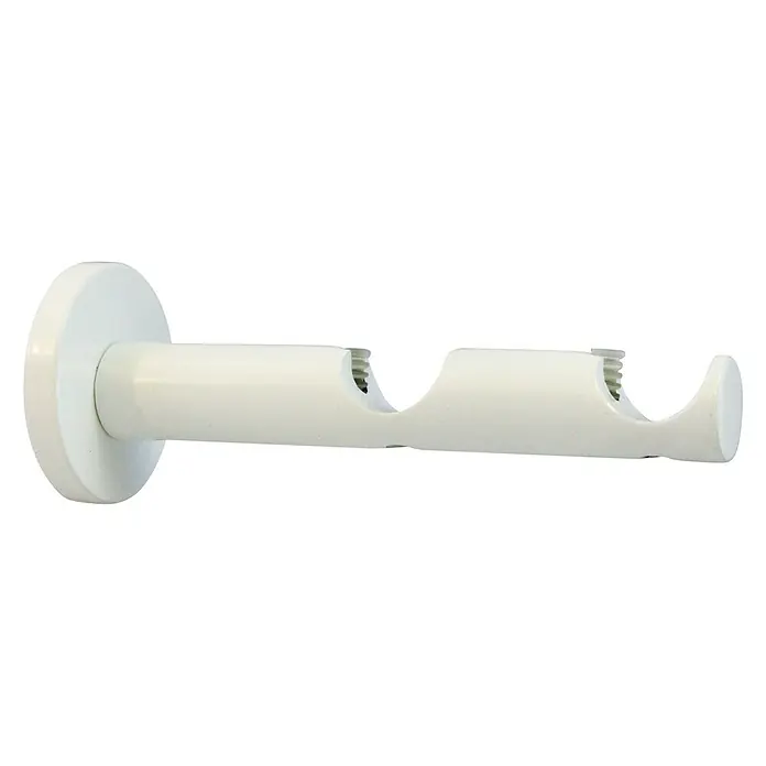 Expo Ambiente Doppelträger Function - Weiß, Geeignet für: Gardinenstangen Ø 20 mm, Länge: 13,1 cm - Nahaufnahme einer weißen, doppelten Gardinenstange zur Wandmontage, ideal für Fensterdekorationen und zur Aufhängung von Vorhängen.