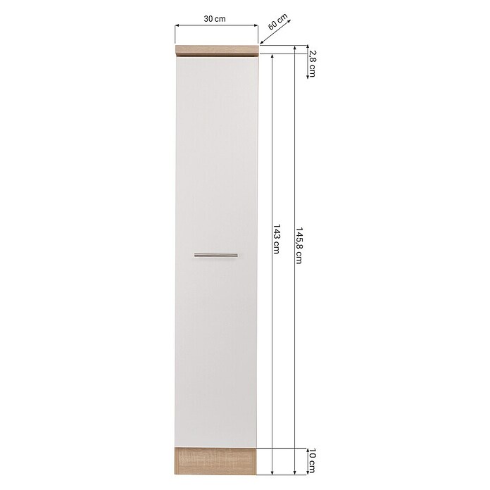 Respekta Merle Apotheker-Hochschrank (B x T x H: 30 x 60 x 144,8 cm, Weiß, mit Arbeitsplattenabdeckung) | BAUHAUS