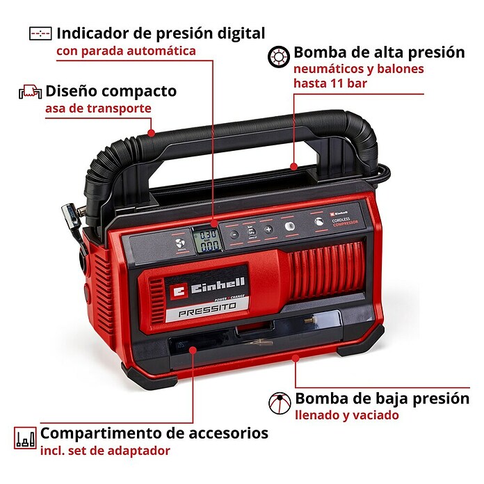 Einhell Power X-Change 18V Compresor de batería PRESSITO 18/25 (18 V, Sin batería, 11 bar) | BAUHAUS