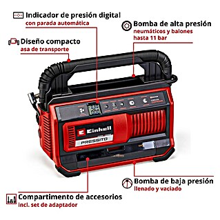 Einhell Power X-Change 18V Compresor de batería PRESSITO 18/25 (18 V, Sin batería, 11 bar)