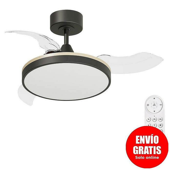 Arte confort Ventilador de techo Ginebra (Negro, 91 cm, 28 W, Blanco cálido) | BAUHAUS
