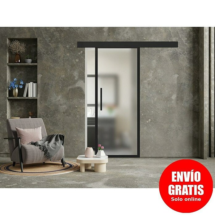 Puerta corredera de vidrio Yumei (85 x 210 cm, Vidrio templado, Guía oculta) | BAUHAUS
