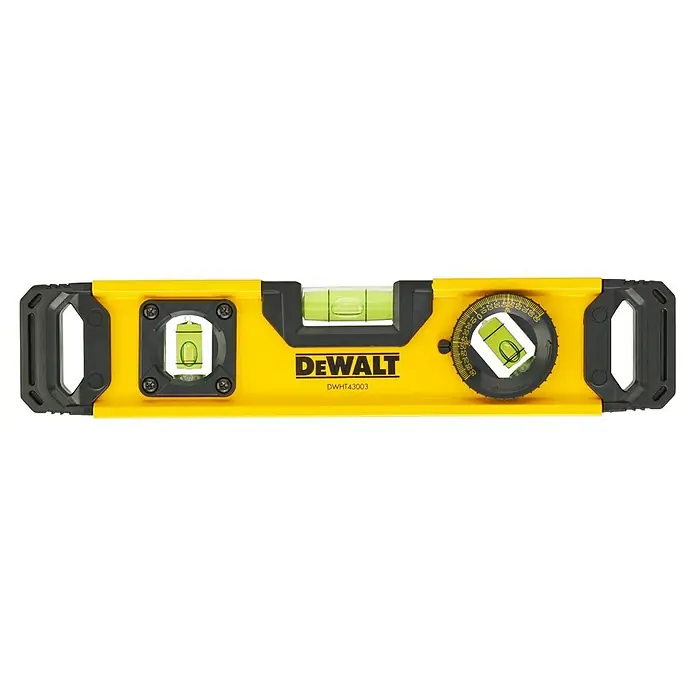 DeWalt Nivel de burbuja DWHT0-43003 - Aluminio, Amarillo/Negro - Nivel de burbuja amarillo DeWalt DWHT43003 con tres viales para una medición precisa de superficies horizontales y verticales.