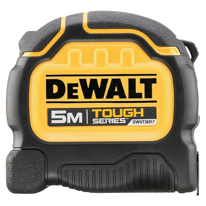 DeWalt Cinta métrica extensible DWHT36917-0 - Largo: 5 m - El robusto metro DeWalt 5M Tough Series en negro y amarillo, perfecto para mediciones precisas en cualquier obra.