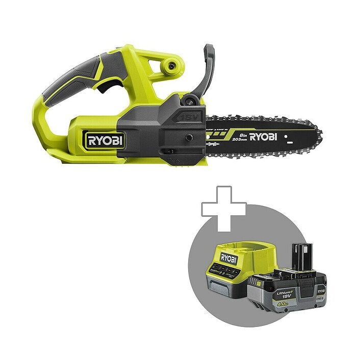 Ryobi ONE+ Akumulatorska lančana pila RY18CS20A-0  (18 V, 4 Ah, Litij-ionska, 1 baterija, Dužina mača: 20 cm) | BAUHAUS