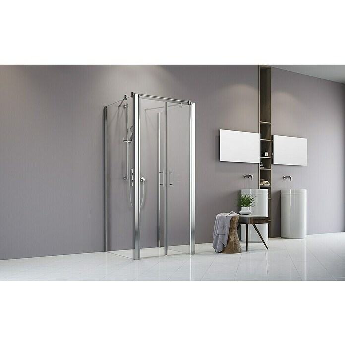 Camargue Vario Duschwand für Doppelpendeltür S36 (80 x 195 cm, Beschichtet, Stärke: 6 mm, Silber)