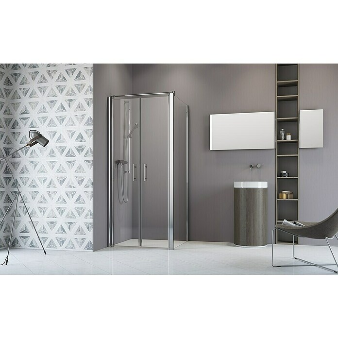 Camargue Vario Duschwand für Doppelpendeltür S37 (90 x 195 cm, Beschichtet, Stärke: 6 mm, Silber)