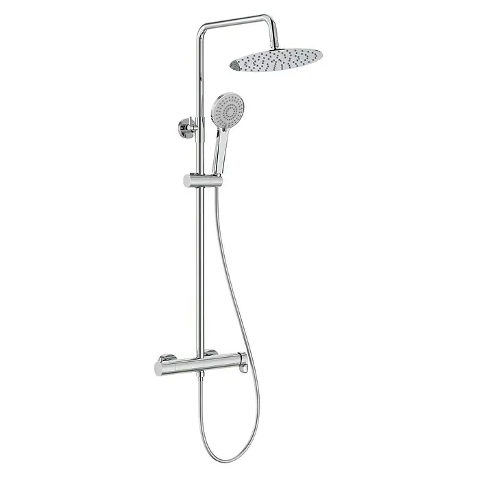 Roca Mitos Plus Sistema de ducha - Grifo monomando, Número de tipos de chorro: 1 ud., Cromo - Sistema de ducha con rociador de cabeza y de mano en cromo para una experiencia de ducha confortable con varios patrones de rociado y control fácil de la temperatura.