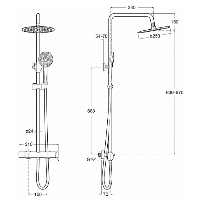 Roca Mitos Plus Sistema de ducha (Grifo monomando, Número de tipos de chorro: 1 ud., Cromo) | BAUHAUS