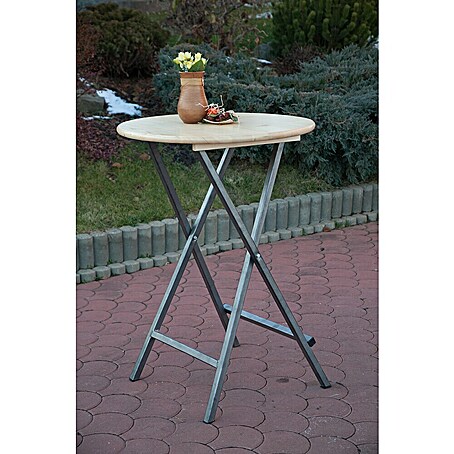 Garten-Stehtisch rund rund (Ø x H: 80 x 110 cm, Fichte, Klappbar, Natur/Silber)