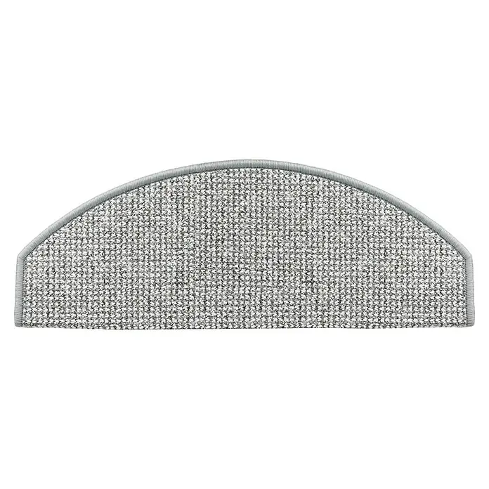 Stufenmatte Rotterdam - 65 x 28 cm, Silber - Grauer, strukturierter halbrunder Teppich-Treppenstufenmatte mit Umrandung.